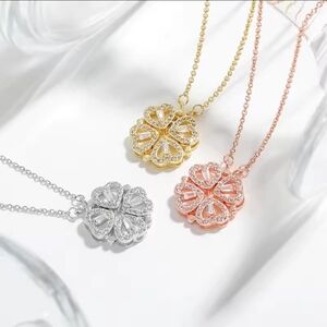 Delicate Beautiful LUCKY Luxury  FLOWER HEART 2 Way  Necklace